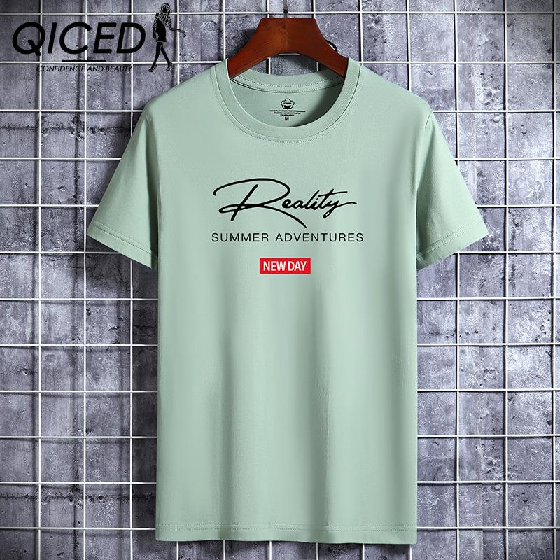 QICED Хлопковая футболка с коротким рукавом, мужская модная свободная рубашка с половиной рукава, сострадательная рубашка с принтом