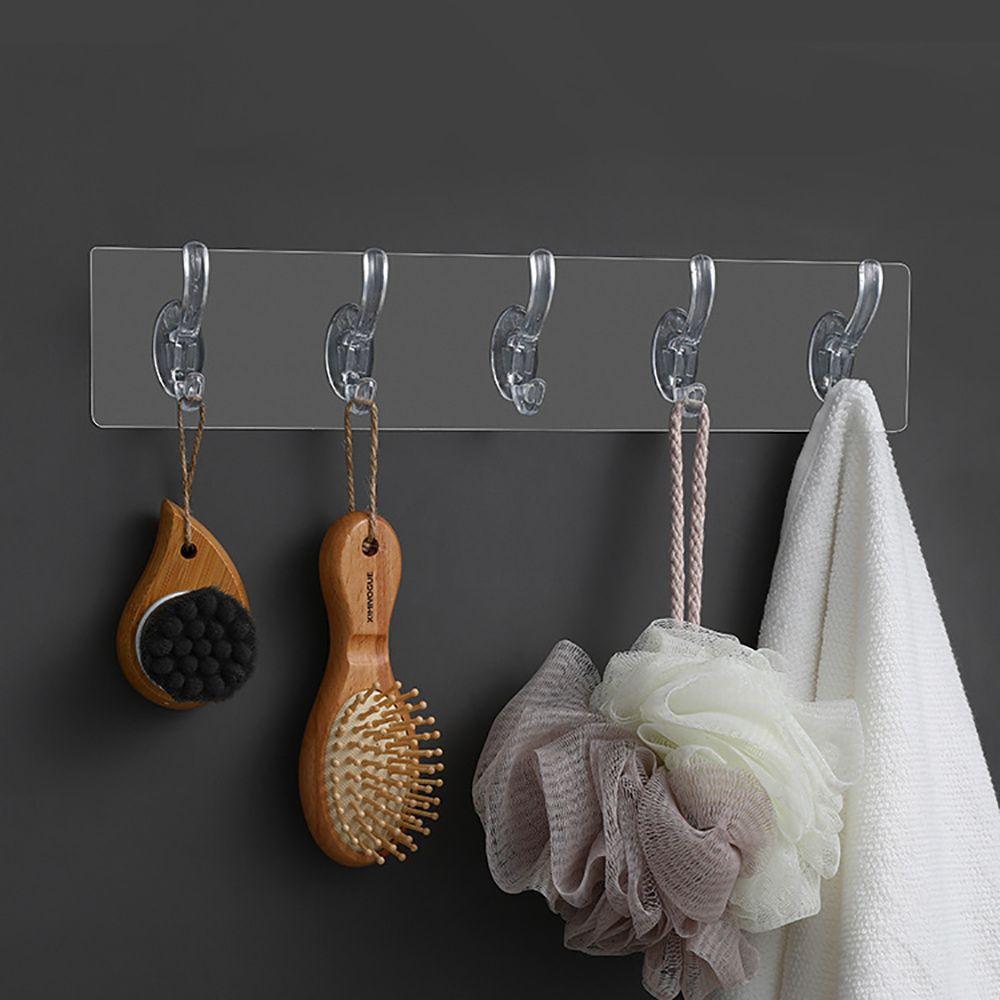 Row Transparent Autohesion for Bathroom,Kitchen Storage Rack Wall Hooks Key Holder Clothes Hanger