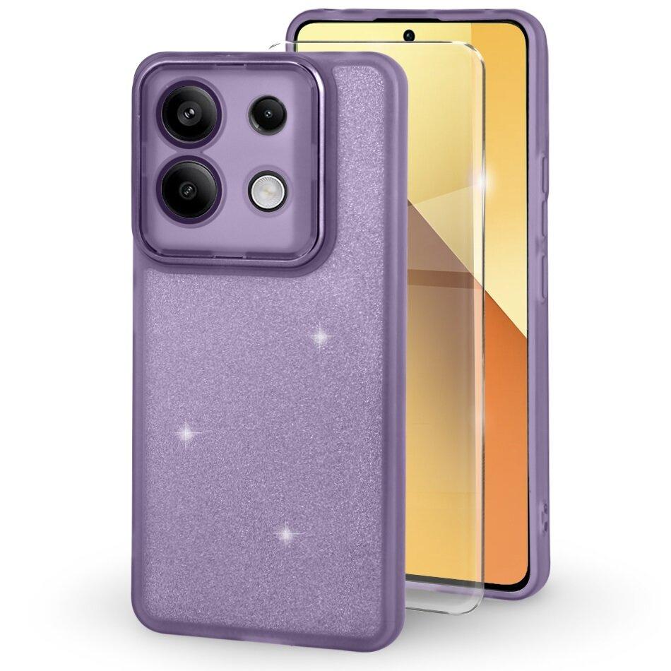 Case for Xiaomi Redmi Note 13 5G, Glittery Powder, purple + 9H tempered glass