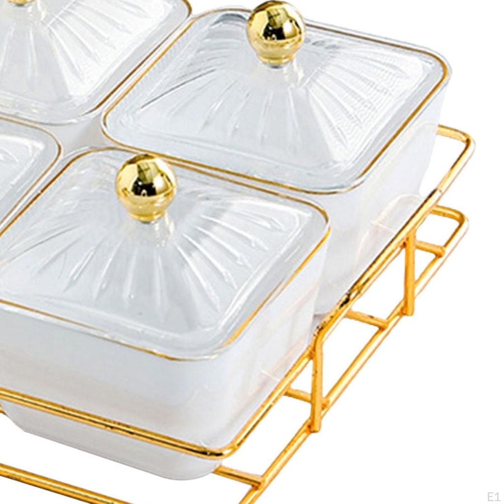 Набор тарелок для сухофруктов Декоративная конфетница 4 решетки Тарелка для закусок Многоцелевая с крышками Приправа