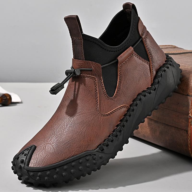 Fashion2024 New Arrival Men's Ankle Boots Mens Low Top Slip On Shoes Leather Fashion Walking Basic Boots Men All-match Mens Sneakers