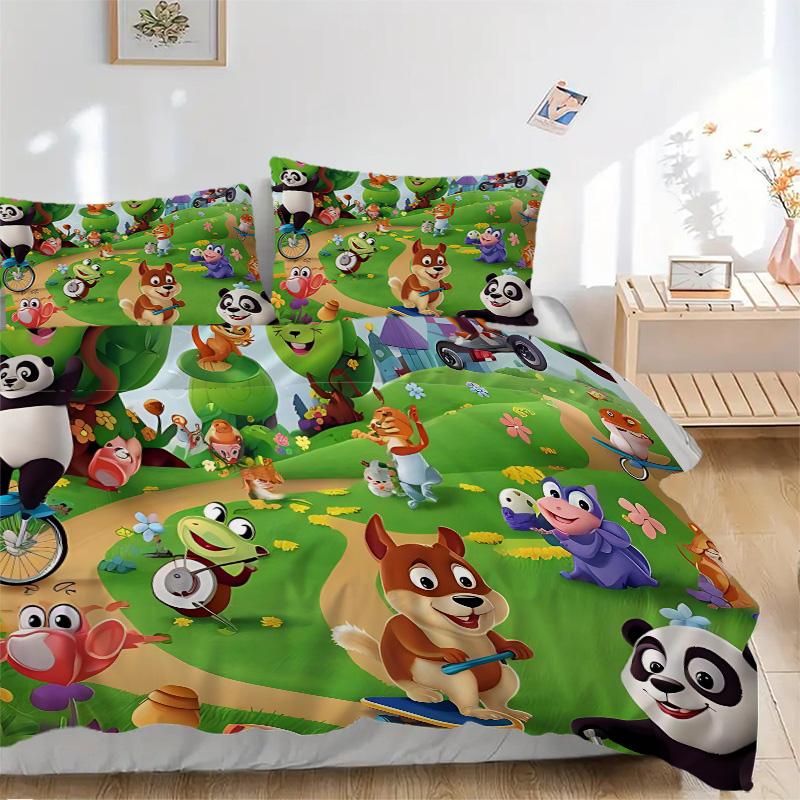 Panda Friends Forest Print 3Pcs Bedding Setduvet Cover With 2 Bedropillowcase Home Birthday Gift
