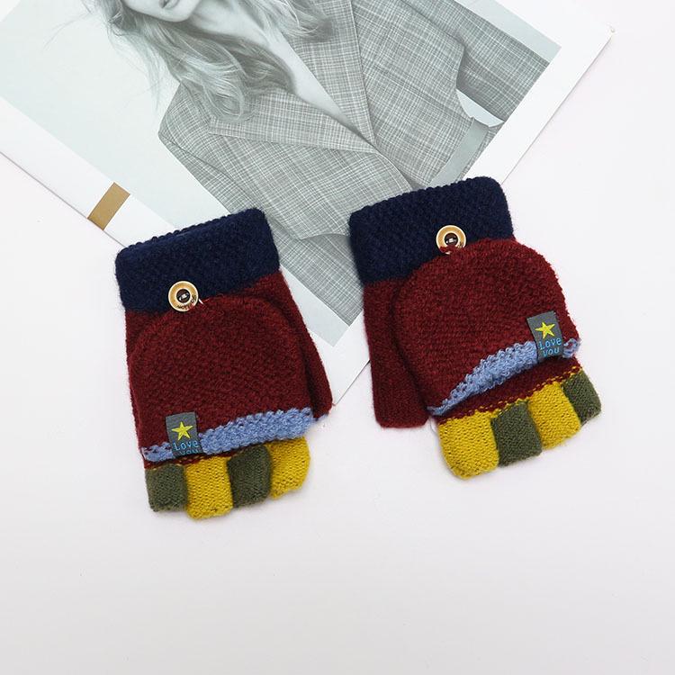 Детские зимние шерстяные перчатки-варежки с откидным верхом - Теплые, мультяшный дизайн для мальчиков и девочек младшего школьного возраста