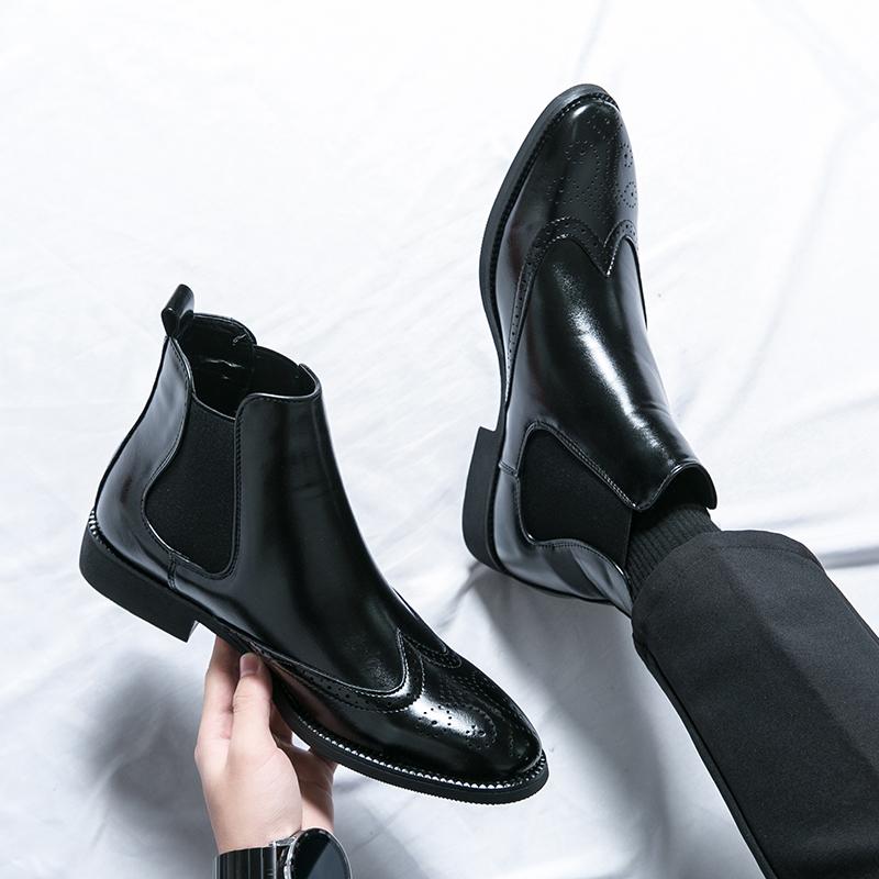 Роскошный бренд вечерние выпускные платья ботильоны мужские остроносые ботинки челси деловые кожаные туфли черные коричневые ковбойские осенне-зимние ботинки
