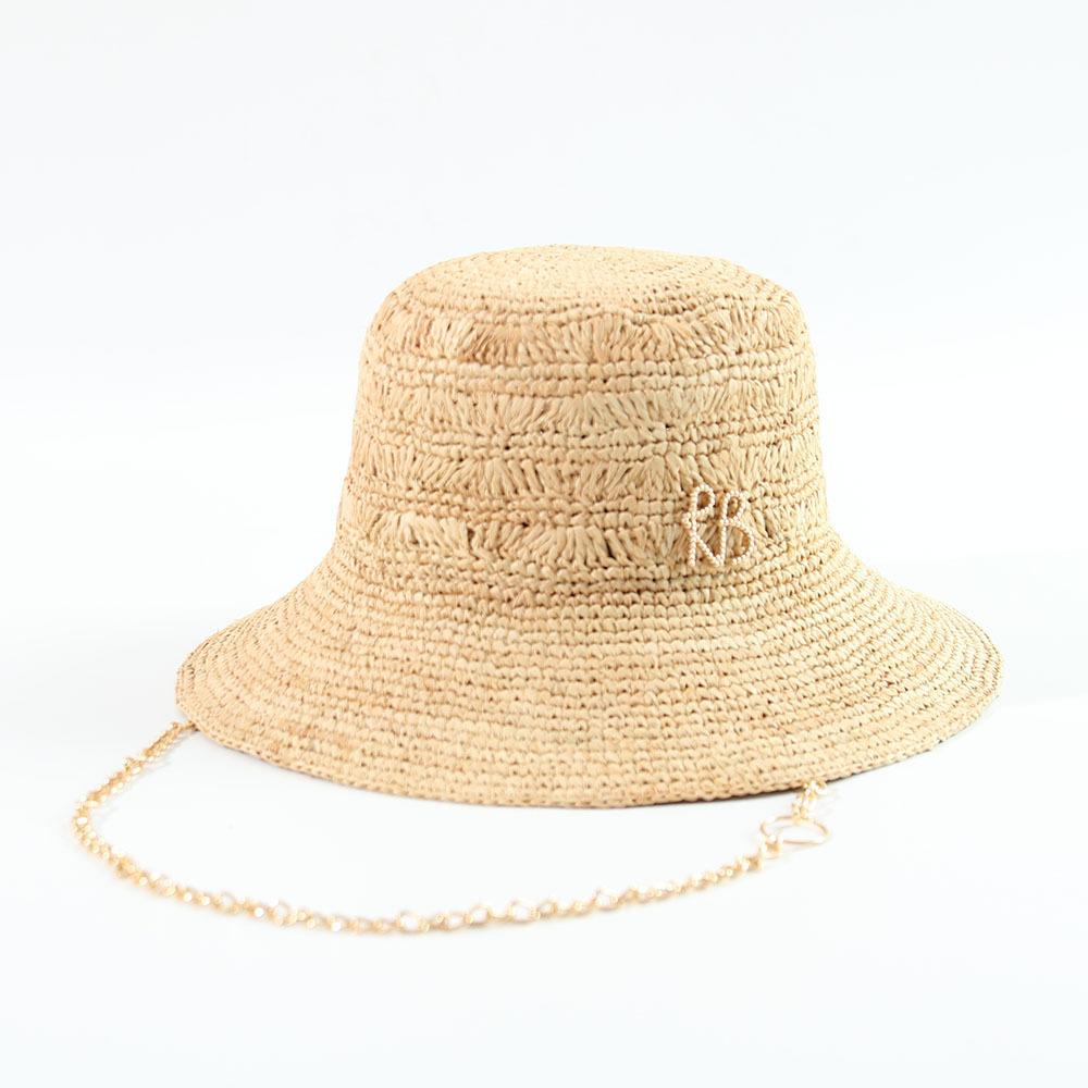 Raffia Necklace Hat European and American chain straw hat RB design raffia bucket hat hand hook sun hat