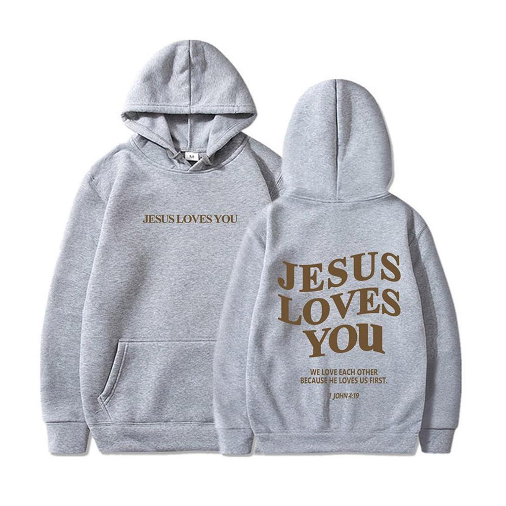 Jesus Loves You Oversized Graphic Hoodie Women Hip Hop Vintage Hooded Sweatshirts Pullover Tops For Women Trendy Aesthetic Top