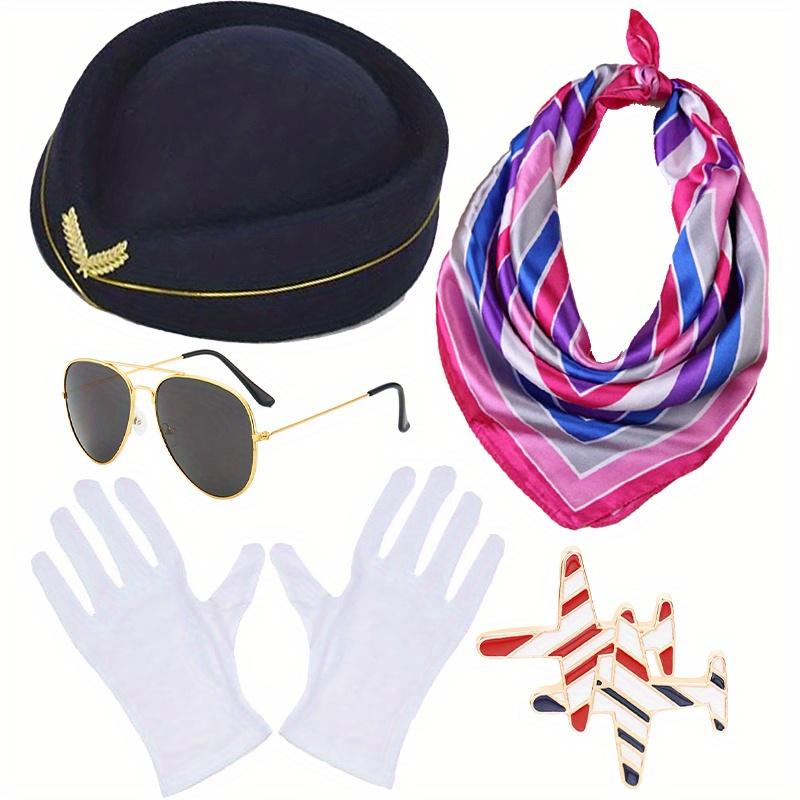 PESENAR Flight Costume Set Beret Scarf White Gloves Sunglasses Airplane Pin Role Play Party Halloween Cosplay