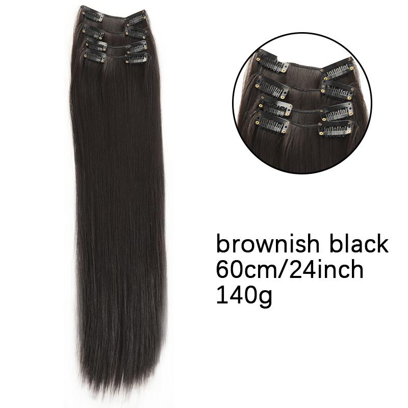 16/24 Inch Female Four Piece Long Straight Hair Wig with BB Clip Synthetic Heat-resistant Wig Naturally Suitable for Daily Wear