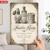 Vintage Powder Room Metal Sign with Perfume Bottle, Tooth Powder, and Buttermilk Soap
