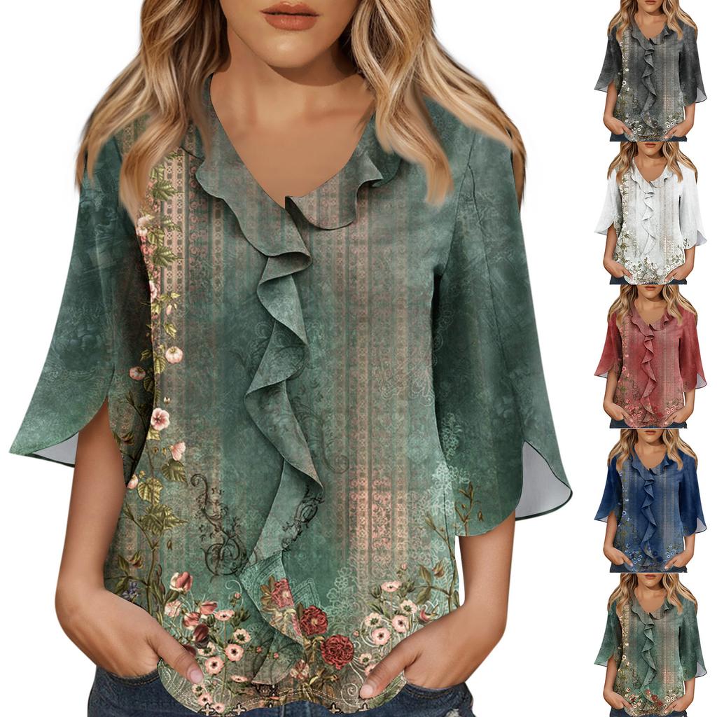 Рубашки с рукавом 3/4 для женщин, милые топы, футболки с рисунком, блузки, повседневные базовые топы больших размеров, пуловеры