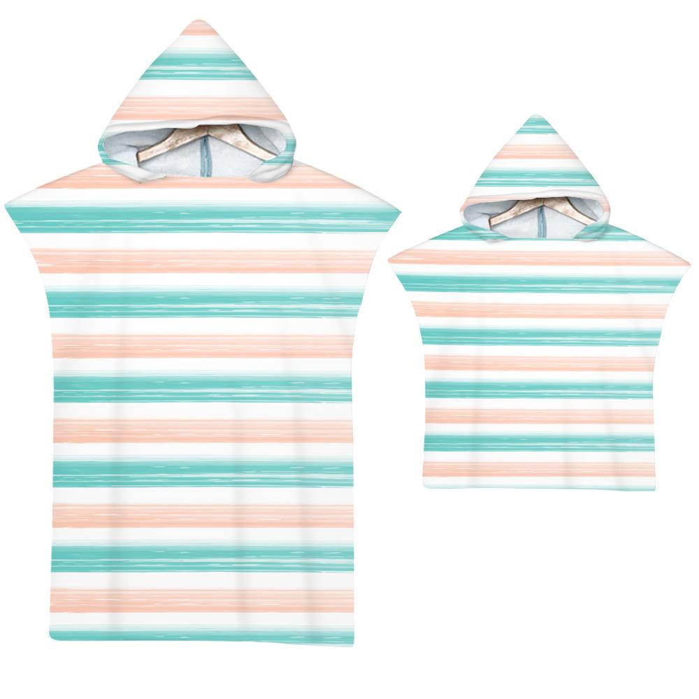 Stripe Hooded Cloak Pink Quick Dry Large Beach Bath Towel Microfiber Wetsuit Adult Child Parent-Child Changing Poncho Bathrobe