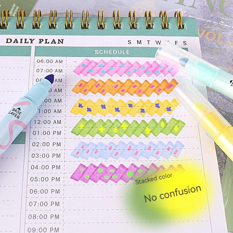 6 шт./набор Цветная двусторонняя ручка-хайлайтер для рисования Коллекция Двусторонняя флуоресцентная волшебная художественная ручка Лайнер для рисования Офис Школа Дневник