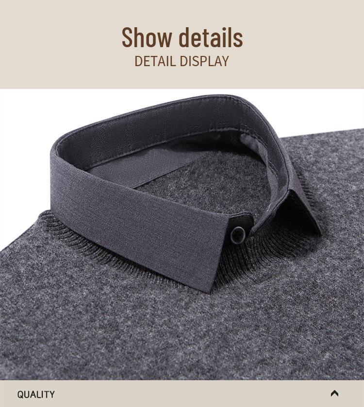 2025 Men's Thick Wool V-Neck Lapel Sweater - Fake Two-Piece Business Knitwear