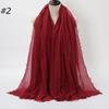 New Fashionable Women's Long Crinkled Cotton Linen Scarf with Tassel Edge - Solid Color Shawl