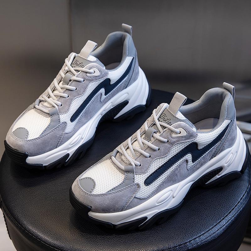 Absorbent Sole Dad Shoes Women's Spring 2025 New Thick-soled Heightening Running Sports Shoes Women's Leather Casual Women's Shoes Trend