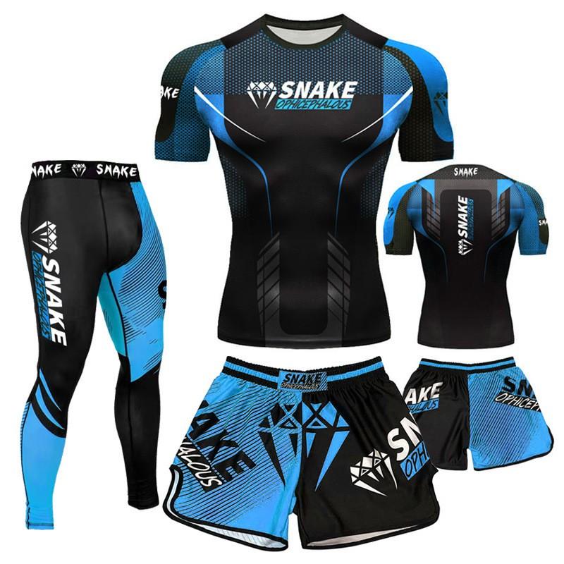 Mens Training Compression Set Short Sleeve Top Shorts Boxing MMA Fitness Gym Quick Dry