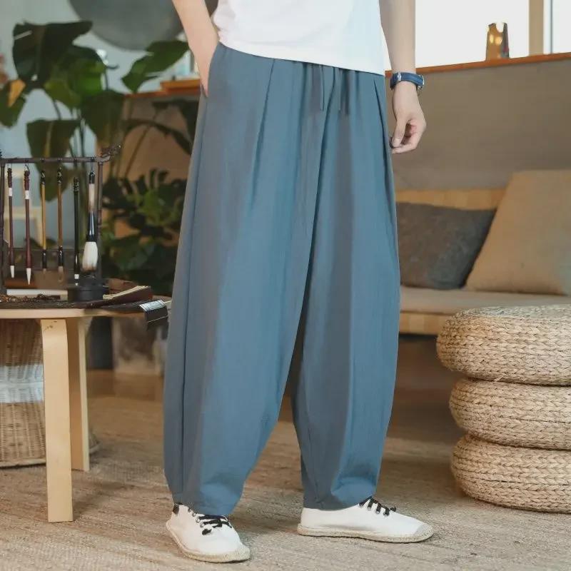 Мужской костюм Hanfu Tang, льняные широкие брюки-фонарики