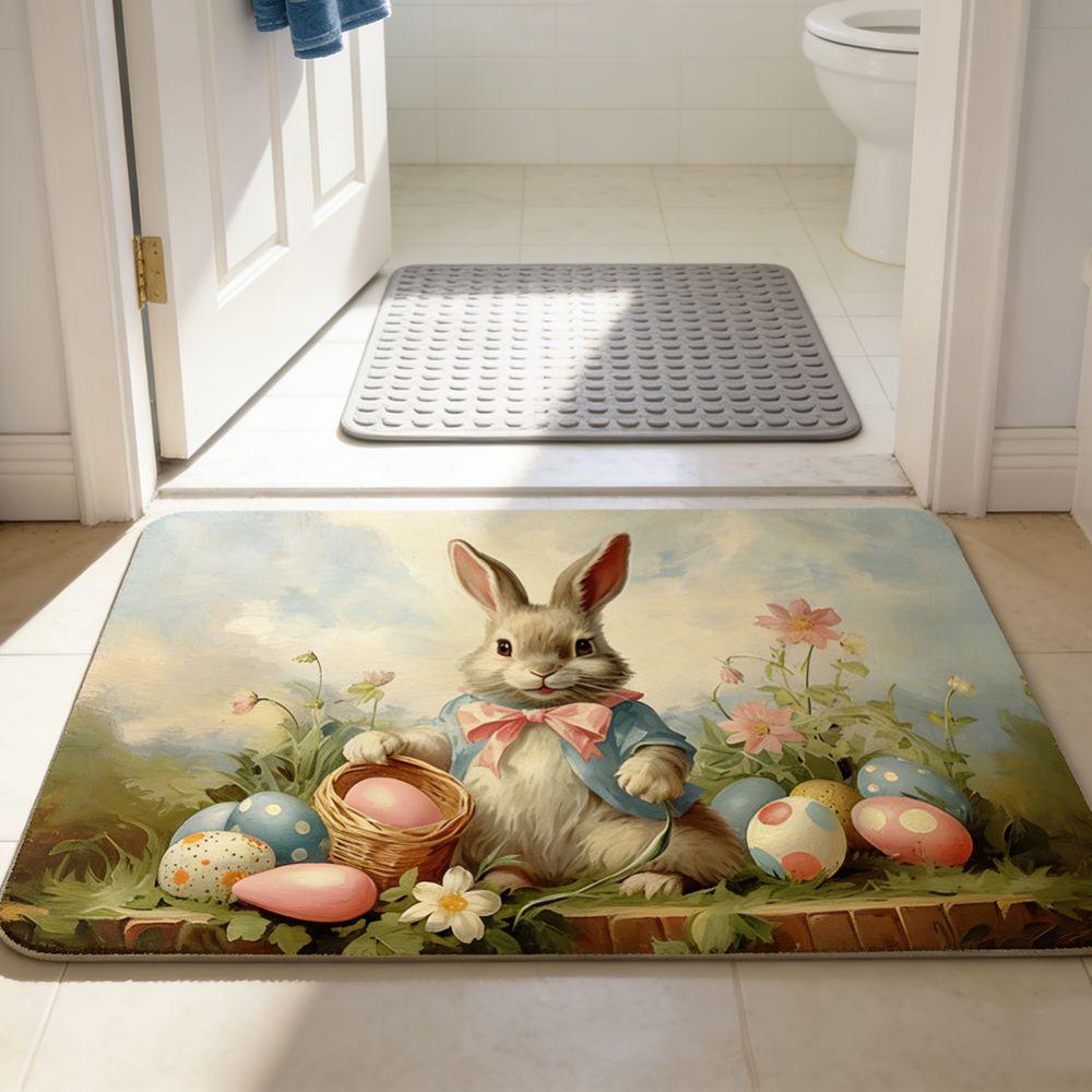 Wear-resistant Cartoon Easter Bunny Door Mat Egg Flower Soft Rabbit Floor Mat Convenient Anti Slip Bathroom Mat Spring