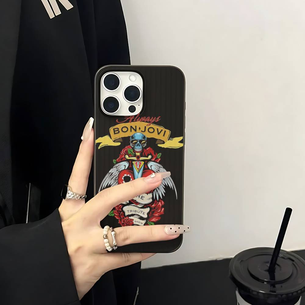 Чехол для телефона Rock Band B-Bon Classic J-JoviS для iPhone 17 16 15 14 13 12 11 Pro Max Plus Pro Air, задняя крышка с гофрированной полосой
