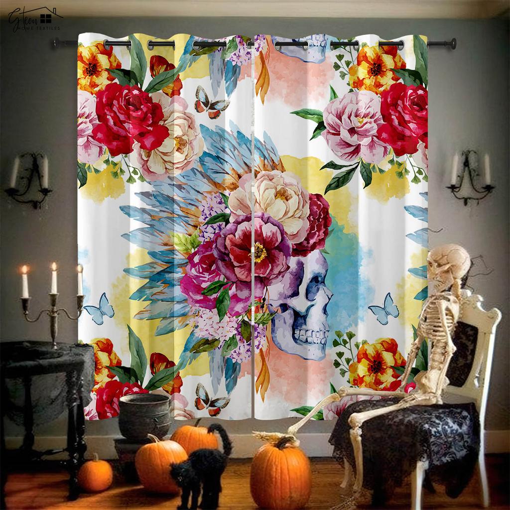 Череп Роза Шторы Ретро Tricky Dark Ins Секретная Комната Бар Спальня Хэллоуин Рождество Праздничные Украшения Шторы 2 ШТ.
