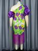 AOMEI Purple Printed Fringe Dresses for Women Bare Shoulder Irregular Short Puff Sleeves Floral Bodycon Evening Party Tassel Vestidos