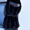S-5XL женская модная шуба из искусственного меха с капюшоном, роскошная кожаная куртка с поясом, плюшевое пальто, зимнее толстое теплое пальто-парка, верхняя одежда