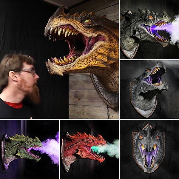 Sprayer LED Dragon Head Hanging Lamp Lantern Wall Lamp Resin Dinosaur Crafts Halloween Decoration Pendent Lamp