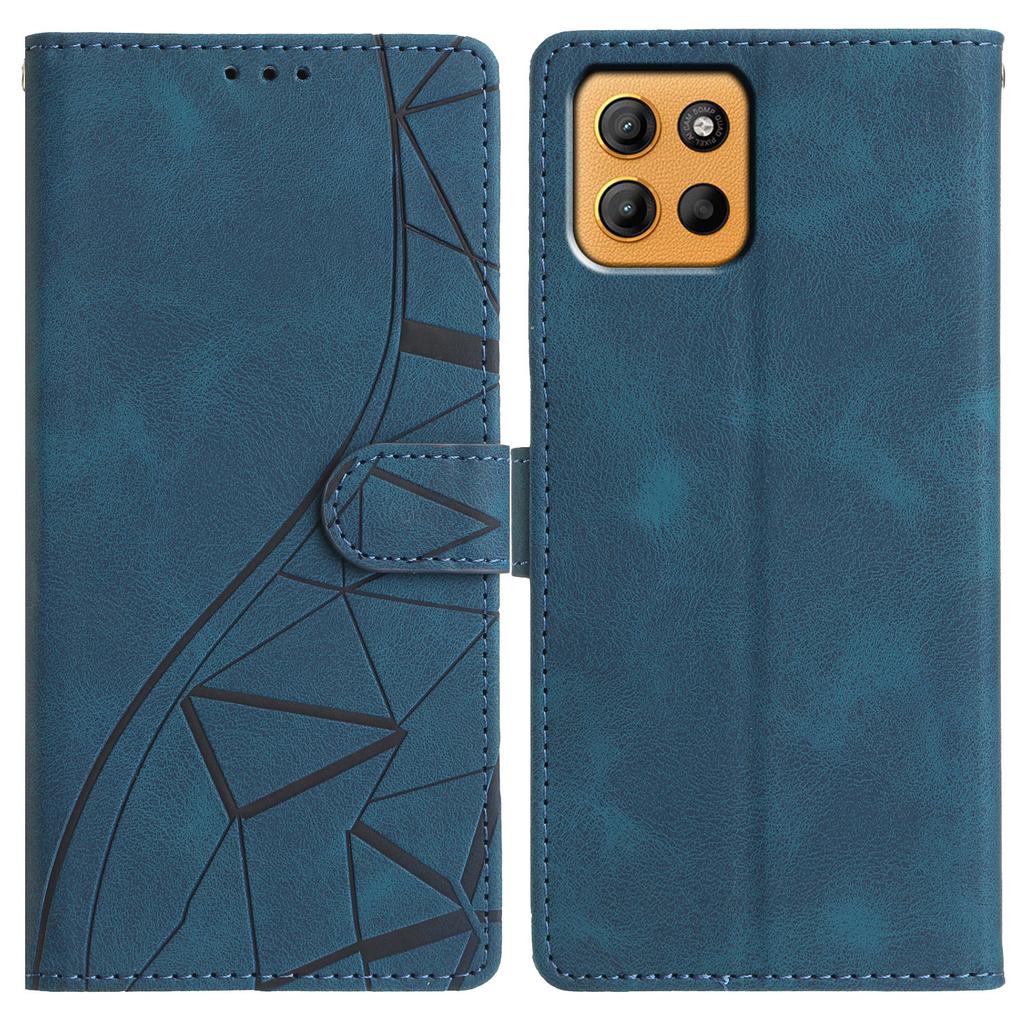 For Motorola Moto G15 4G Case Wallet Stand Imprinted Triangle Pattern Leather Phone Flip Cover