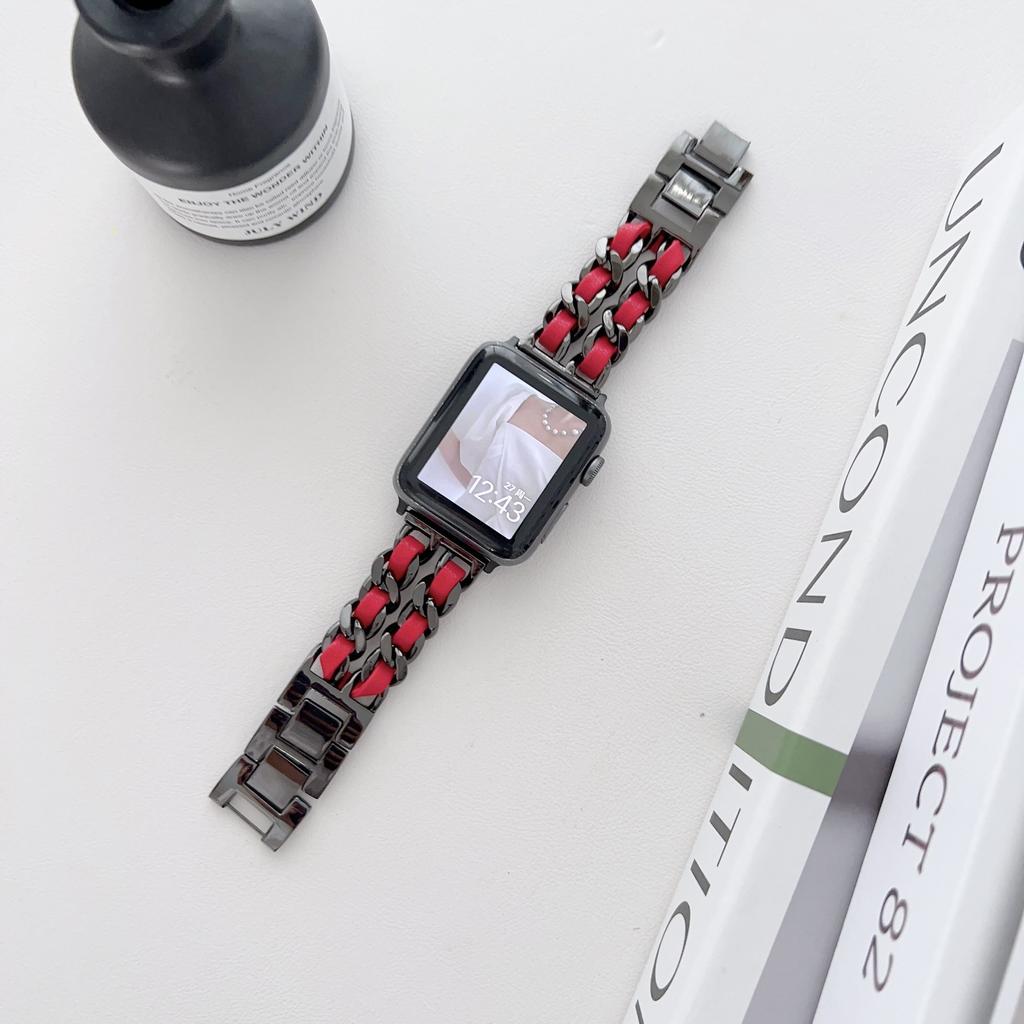 Металлический кожаный ремешок для Apple Watch 49 мм 45 мм 41 мм 44 мм 40 мм 42 мм 36 мм Женский ремешок для часов iWatch Series 10 9 8 7 6 5 4 SE