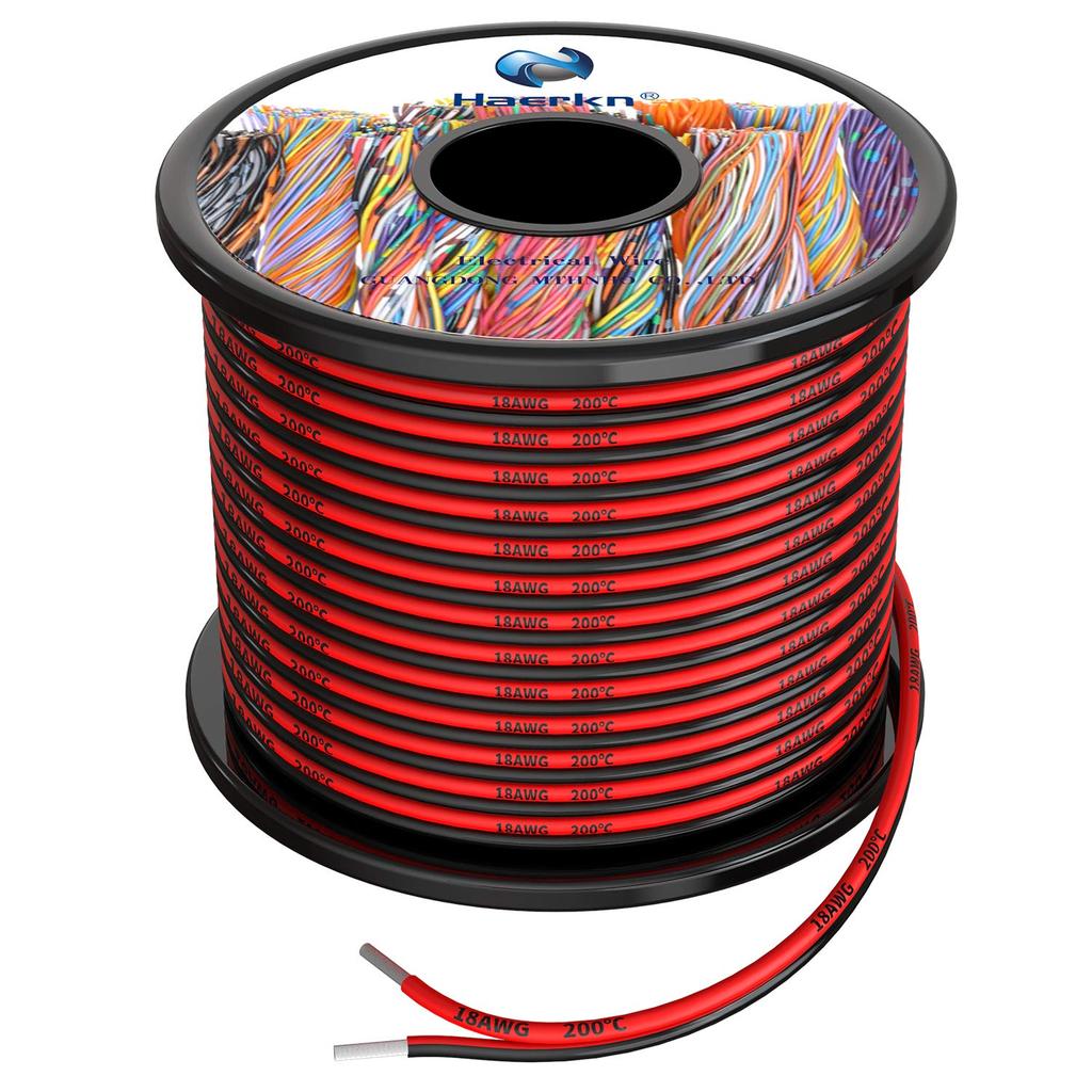 HaerknCbl 18AWG/0.75Sq Electrical Wire Cable, Parallel Silicone Wire, 2 x 20M (20M Black + 20M Red) Hook-Up Wire Kit, Flexible, Tin-Plated Lead Wire,