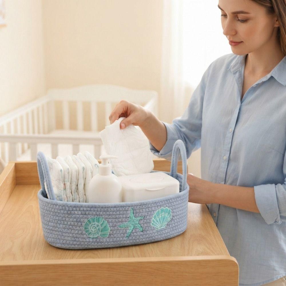 Ocean Style Cotton Rope Storage Basket Oval Toilet Paper Holder Basket For Home