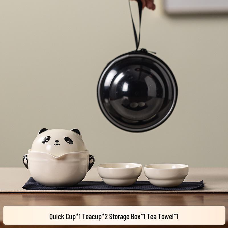Дорожный чайный набор Ru Ware Panda: Портативный набор для кунг-фу для улицы с одним чайником и тремя чашками