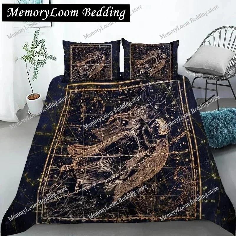 3D Constellation Duvet Cover Yellow Constellation King Size Bedding Set for Astronomy Enthusiast Soft Polyester Quilt Cover