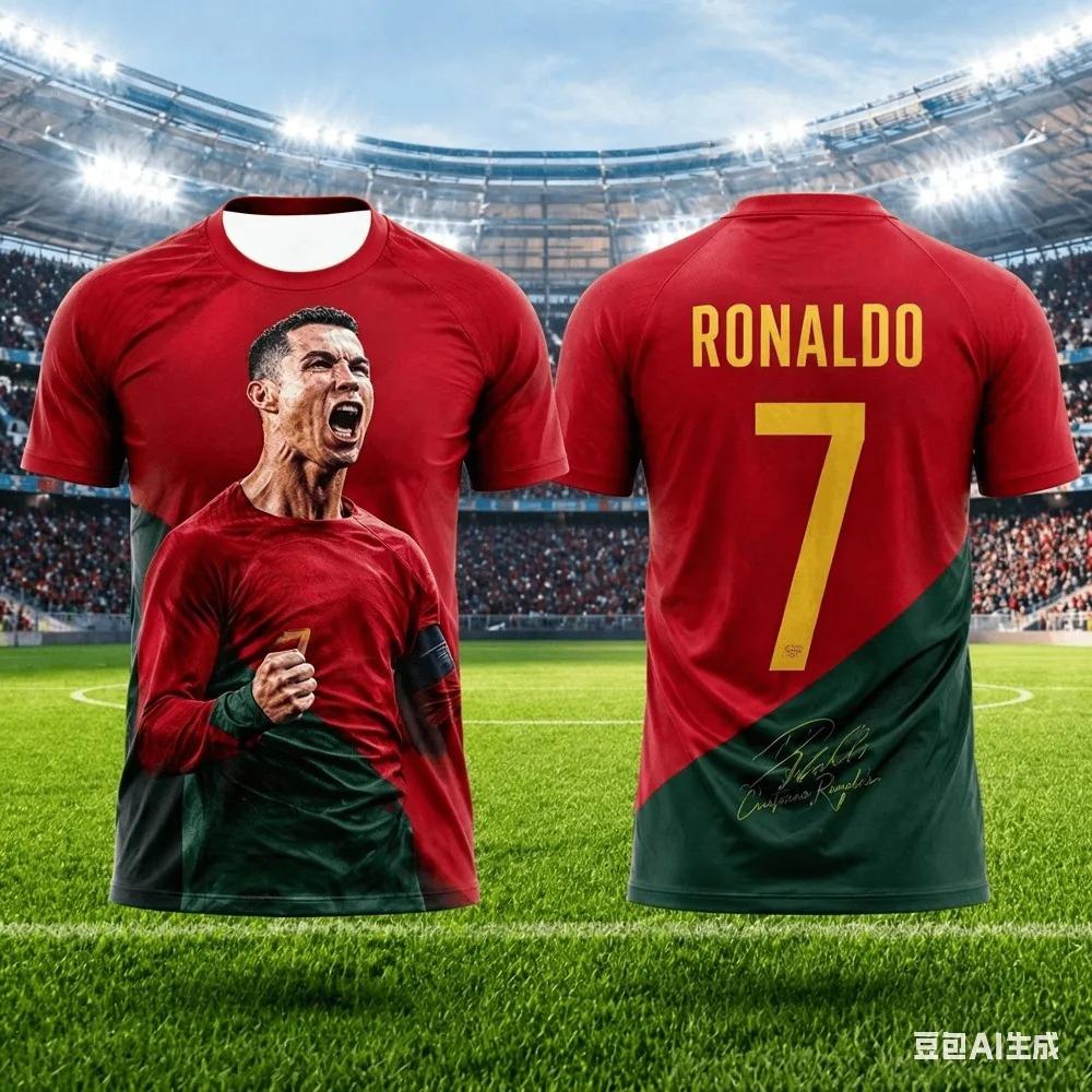 Национальная футбольная форма Португалии, с принтом портрета CR7 Роналду №7, быстросохнущий топ для модного вирусного фаната футбола, повседневная уличная одежда