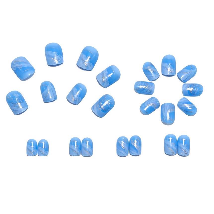 Elegant Blue-White Gradient Wearable Nail Tips - European & American False Nail Stickers