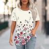 Женская модная повседневная футболка с цветочным принтом и круглым вырезом с коротким рукавом