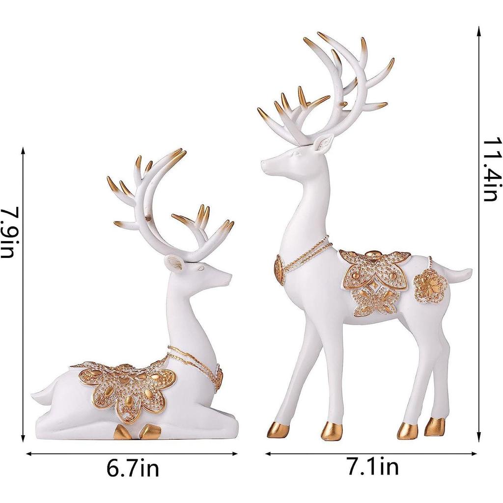Скульптуры оленей из смолы золотистого и белого цвета | Красивый декор для дома | Поднимает энергетику вашей комнаты (Упаковка из 2 шт., белый) Самый последний