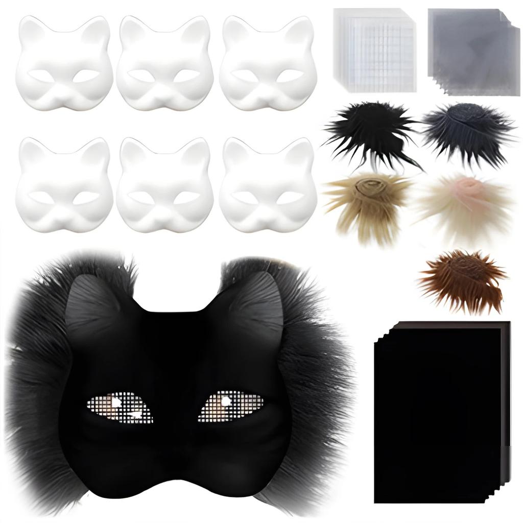 DIY Blank Masks Kit Half Face Hand Drawn Animal Cat Fox Mask DIY Handmade Graffiti Half Face Mask Party Halloween Christmas Gift