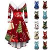 Женские модные повседневные облегающие платья с V-образным вырезом и рождественским принтом для вечеринок с длинным рукавом, повседневные платья