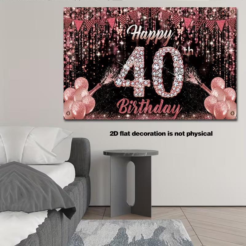 2D Black Rose Gold 40th Birthday Backdrop Glitter Diamond Background for Women