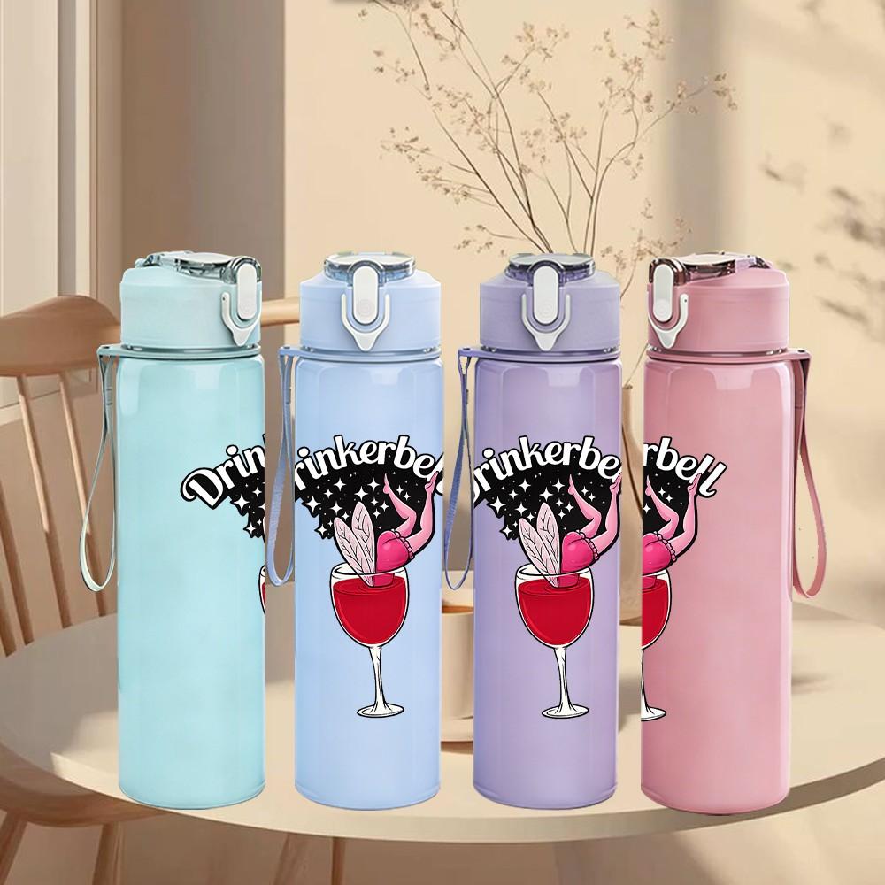1PC Woman Wine Glass Party Art Print 750ml Color Plastic Sports Water Bottle Leakproof Flip Straw Lid Suitable for Sports Office Home Use