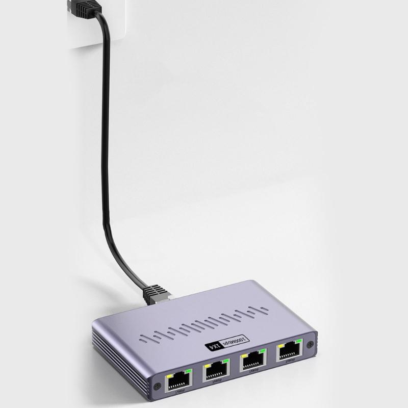 Стабильный гигабитный Ethernet-разветвитель 1 в 4 выхода, сетевой хаб RJ45, энергоэффективный, алюминиевый корпус Ethernet-переключателя