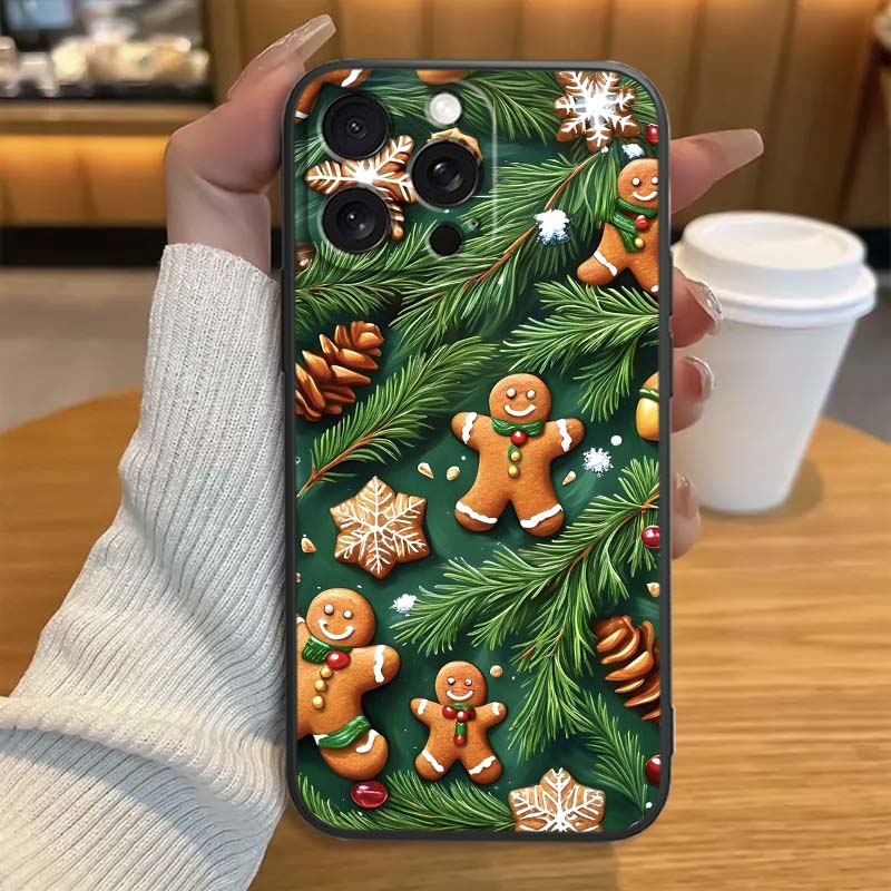 Рождественский мультяшный узор Чехол для телефона Для Apple iPhone 17 16 16E 15 14 13 12 11 Pro Max Plus Черный Мягкий Силикон