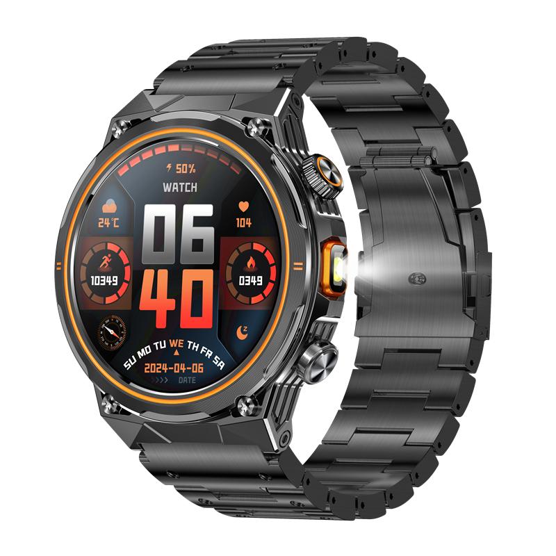 Men AK81 Smart Watch Flashlight Outdoors Multi-Sports Fitness Tracker Bluetooth Calling Health Monitoring Smartwatch