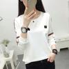 Spring Autumn Lady Loose Appear Thin Long Sleeved Thin Style Korean Round Neck Patchwork Contrasting Colors Insert All-match Tops
