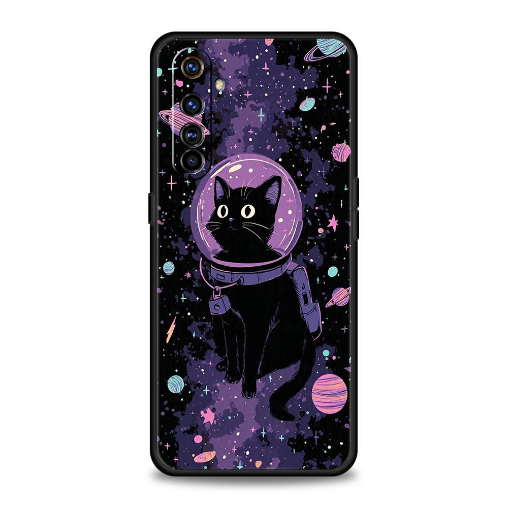 Мягкий ТПУ Чехол для телефона Realme 11 10 9 Pro Plus GT2 GT3 GT5 C21 C25 C35 C53 C55 C67 Pro 5G Милый Цвет Звездное Небо Черный Кот Capas