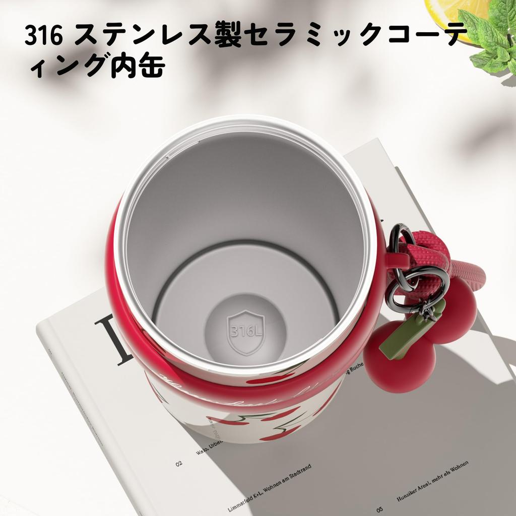 Sidagar 710ml Stainless Steel Reusable Insulated Tumbler with Lid and Leakproof Travel Water Bottle with Portable Coffee Cherry Straw, Strap, Cup,