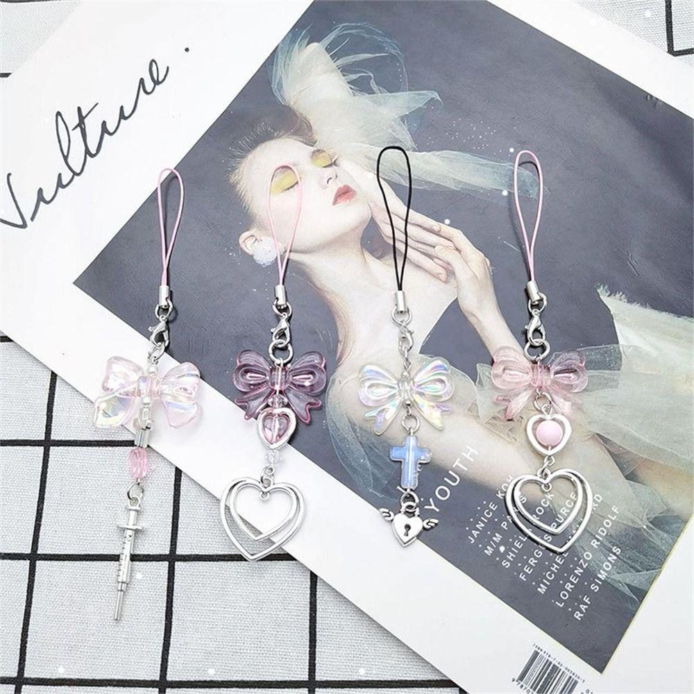 Phone Lanyard Y2k Beaded Chain Star Phone Charms Cool Girl Pink Chain Cellphone Strap Phone Pendant