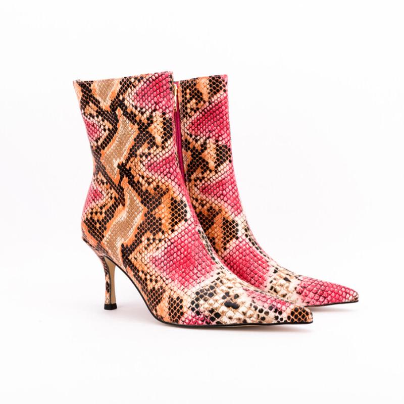 Мода 2025 Новые Большие Размеры 45 Осень Зима Женские Короткие Ботинки 6.5см Высокий Каблук Короткий Плюш Черный Красный Змеиный Ботильоны Бренд Женская Обувь