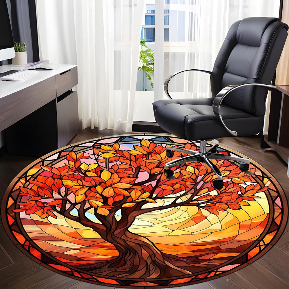 1pc Autumn Tree Office Round Area Rug, Under Office Chairs Bedroom Living Room Home Decor, Room Deco